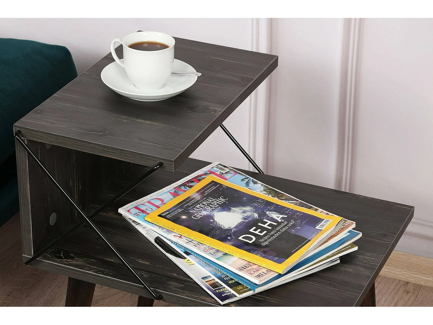 Chevet Astraea, Commode basse, Table de nuit, Étagère de chevet, 50x40h55 cm, Gris cendré