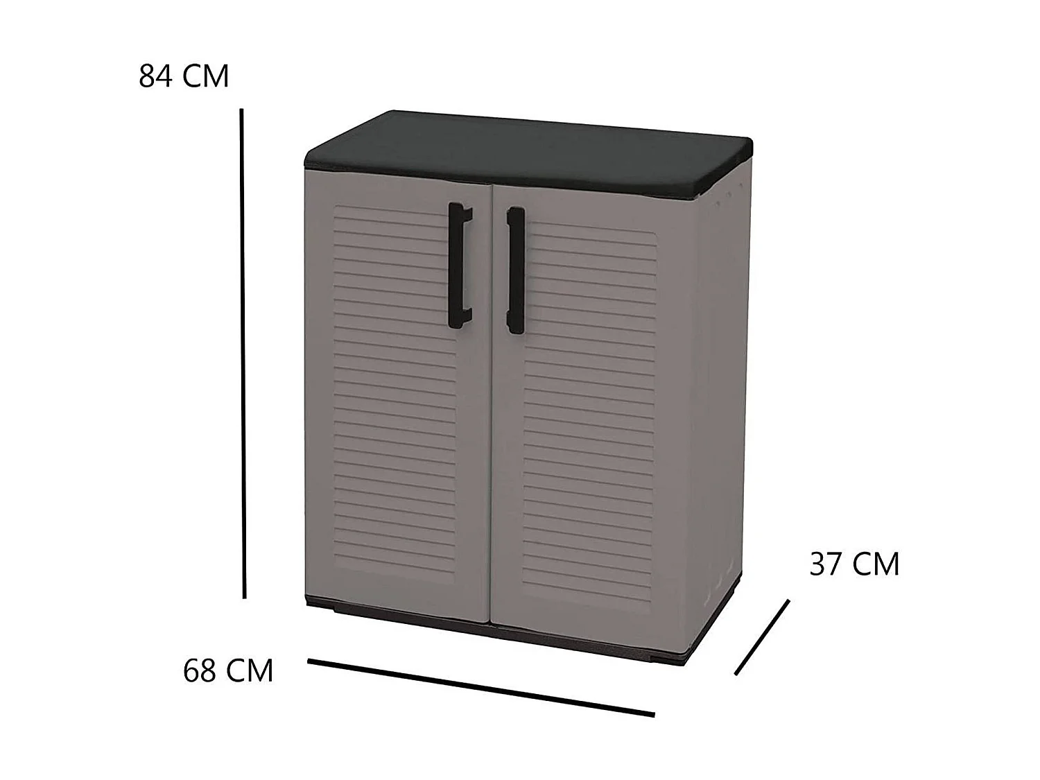 Armoire d'extérieur Mol, Armoire de balcon polyvalente, Armoire d'extérieur avec 2 portes, 100% Made in Italy, 68x37h84 cm, Finition rayée, Gris et Noir
