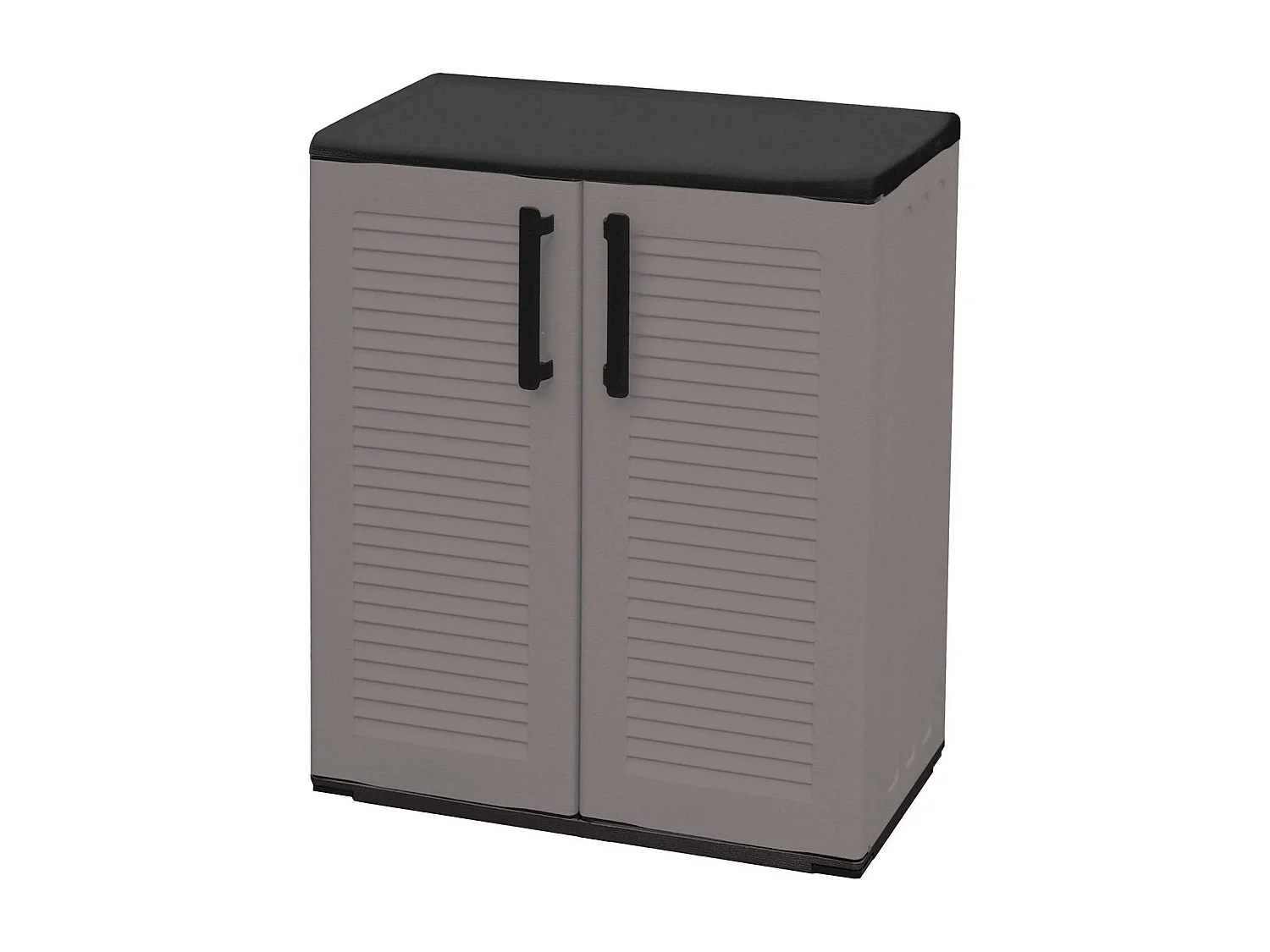 Armoire d'extérieur Mol, Armoire de balcon polyvalente, Armoire d'extérieur avec 2 portes, 100% Made in Italy, 68x37h84 cm, Finition rayée, Gris et Noir