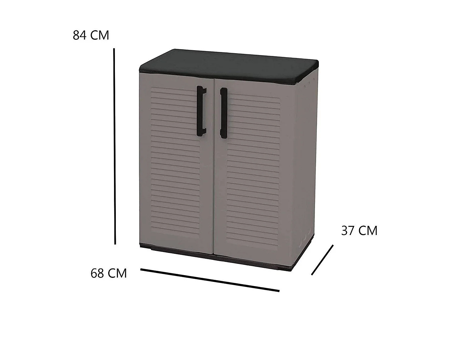 Armoire d'extérieur Mol, Armoire de balcon polyvalente, Armoire d'extérieur avec 2 portes, 100% Made in Italy, 68x37h84 cm, Finition rayée, Gris et Noir