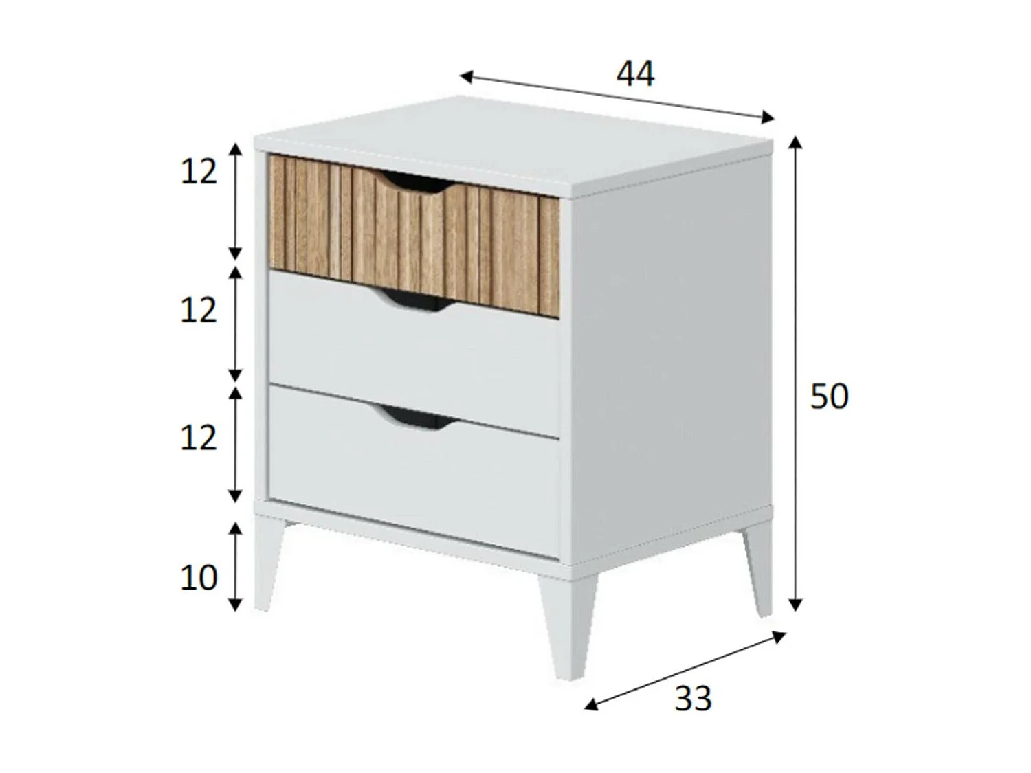 Dzoe nachtkastje, Lage ladekast, Nachtkastje, Bedplank, 44x33 h50 cm, Wit en Eiken