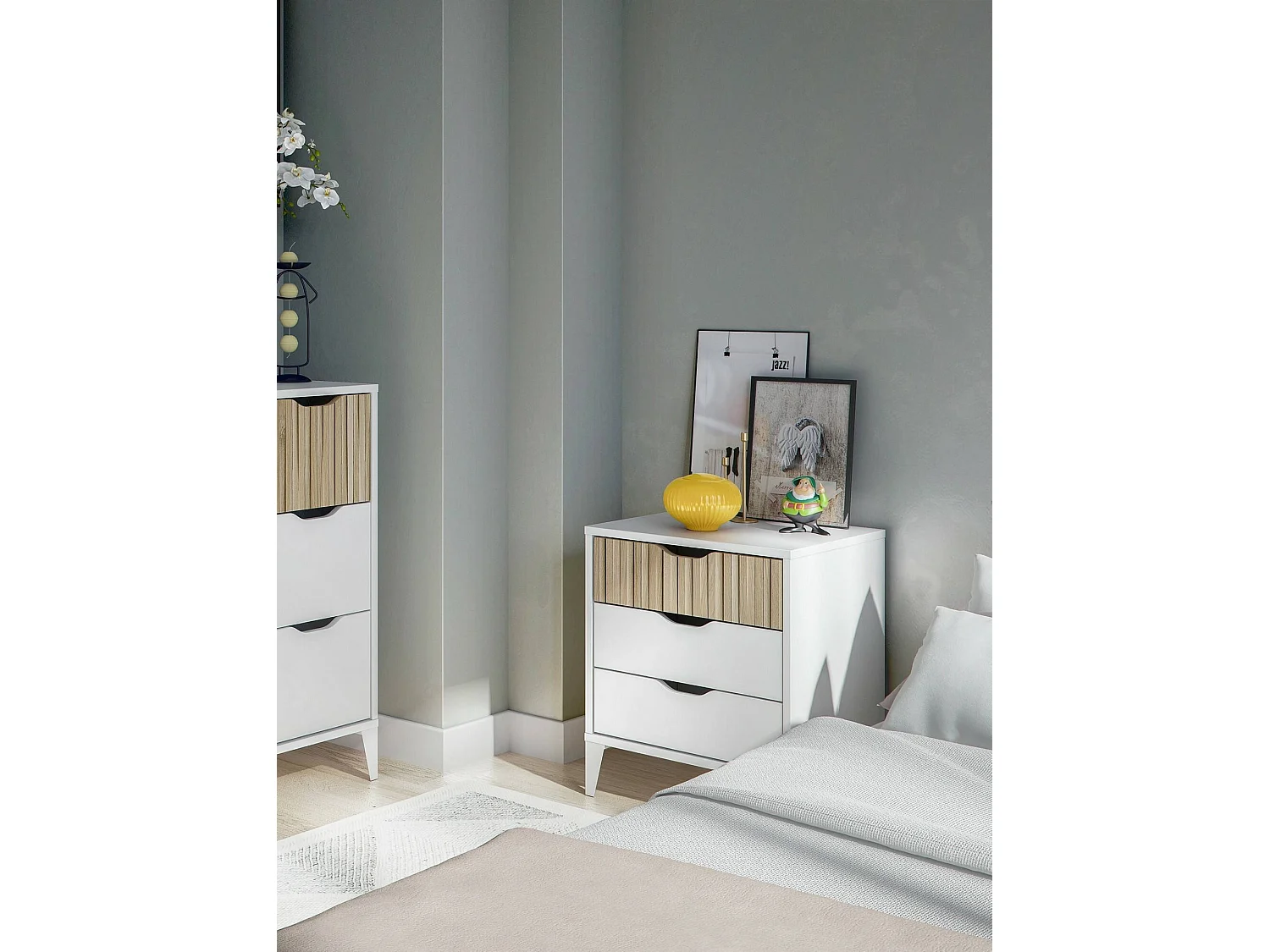 Comodino Jessa, un Ripiano, 33x44x50h cm Bianco