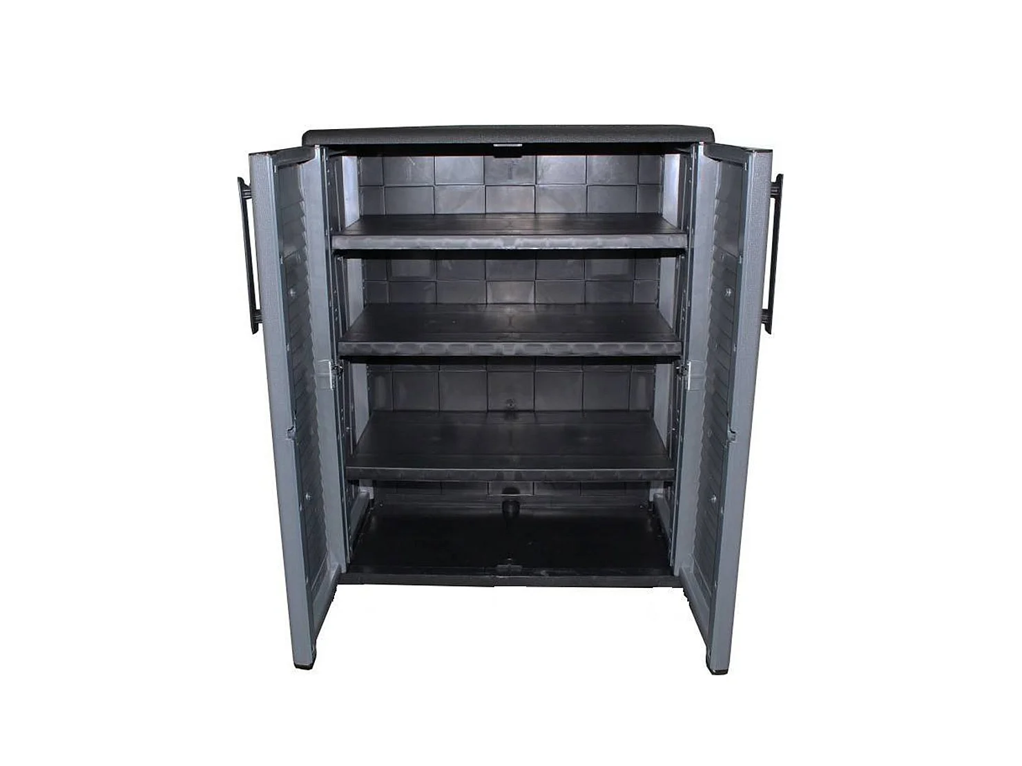 Armoire d'extérieur Bilzen, Mobilier d'extérieur, Armoire de balcon polyvalente, 100% Made in Italy, Gris et Noir, Finition rayée, 68x37h84 cm