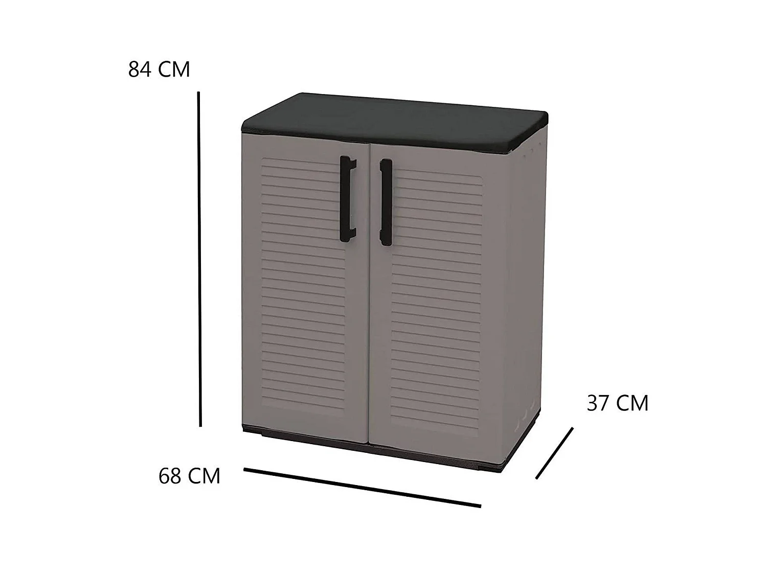 Armoire d'extérieur Bilzen, Mobilier d'extérieur, Armoire de balcon polyvalente, 100% Made in Italy, Gris et Noir, Finition rayée, 68x37h84 cm