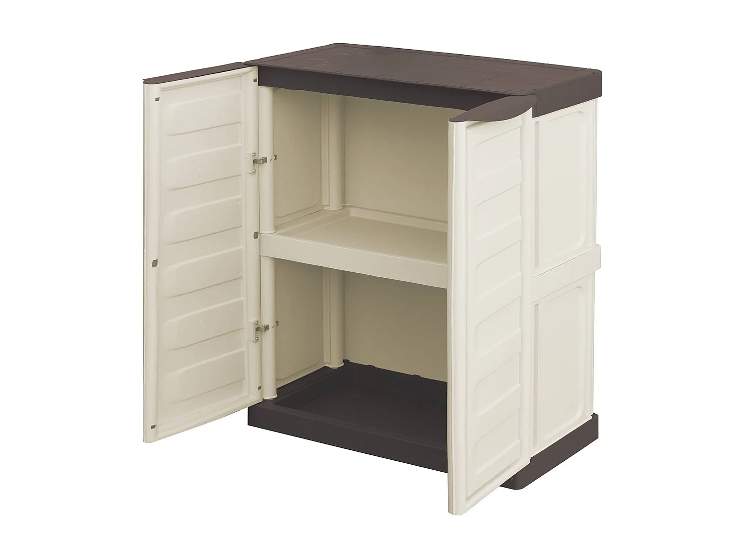 Armoire d'extérieur Courtrai, Armoire de balcon polyvalente, Mobilier d'extérieur avec 2 portes, 100% Made in Italy, Beige et Marron, 70x39h86 cm, Finition rayée