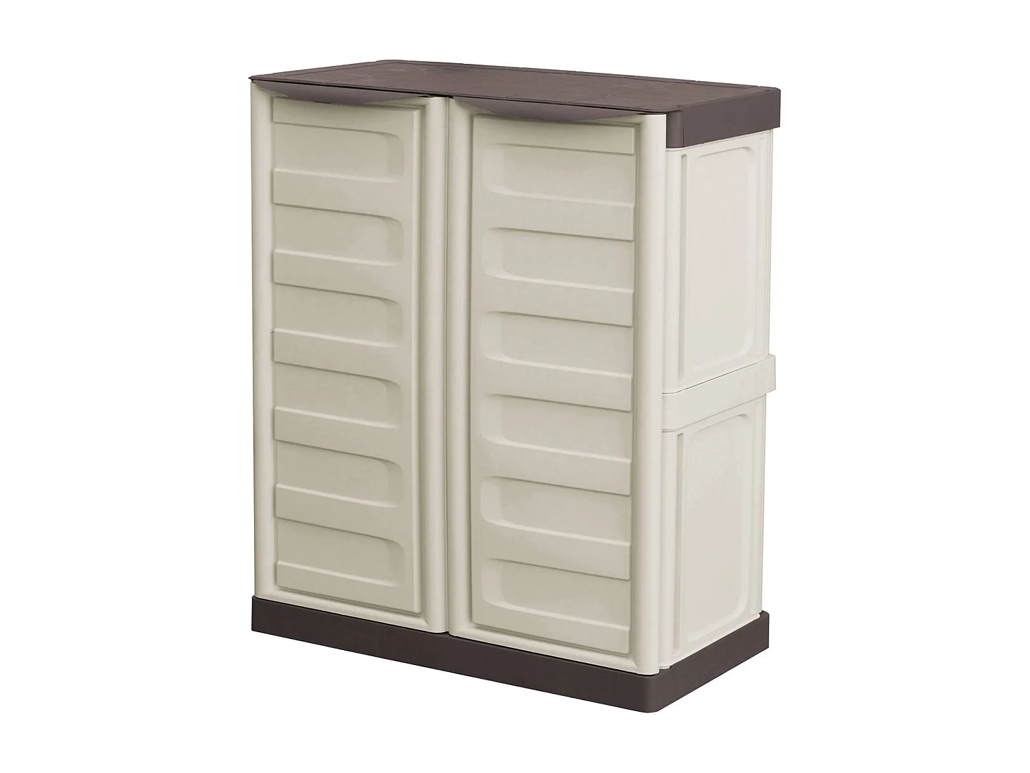 Armoire d'extérieur Courtrai, Armoire de balcon polyvalente, Mobilier d'extérieur avec 2 portes, 100% Made in Italy, Beige et Marron, 70x39h86 cm, Finition rayée