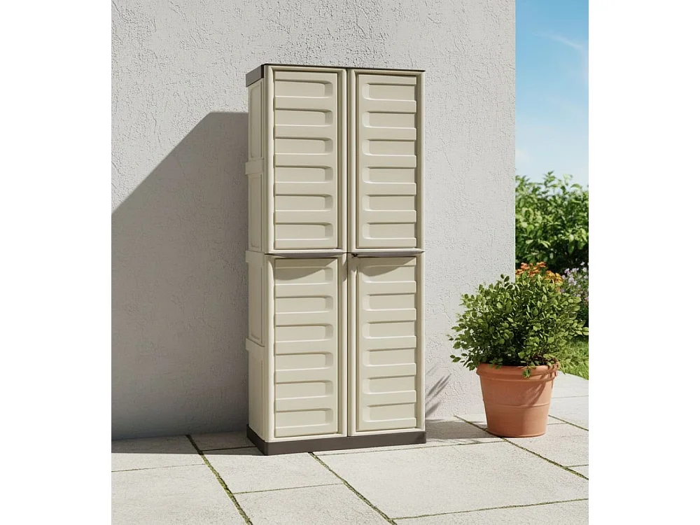 Daldegan Outdoor-Garderobe, Mehrzweck-Balkongarderobe, 2-türiger Besenschrank, 100 % Made in Italy, 70 x 47 x 178 cm, Beige und Braun, gestreifte Oberfläche
