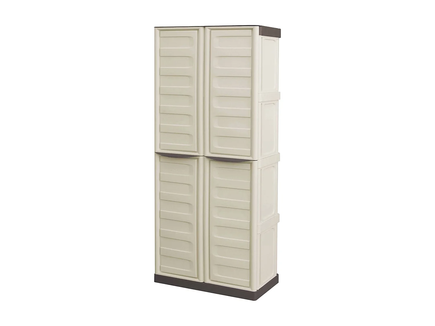 Armoire d'extérieur Avelgem, Armoire de balcon polyvalente, armoire à balais 2 portes, 100% Made in Italy, 70x47h178 cm, Beige et Marron, Finition rayée