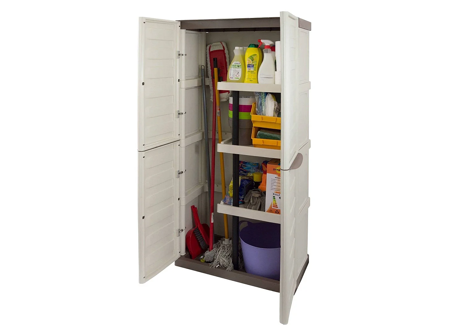Armoire d'extérieur Avelgem, Armoire de balcon polyvalente, armoire à balais 2 portes, 100% Made in Italy, 70x47h178 cm, Beige et Marron, Finition rayée