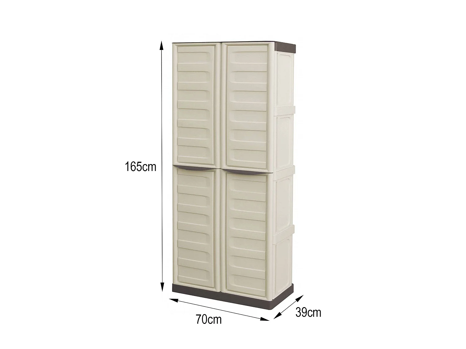 Armoire d'extérieur Avelgem, Armoire de balcon polyvalente, armoire à balais 2 portes, 100% Made in Italy, 70x47h178 cm, Beige et Marron, Finition rayée