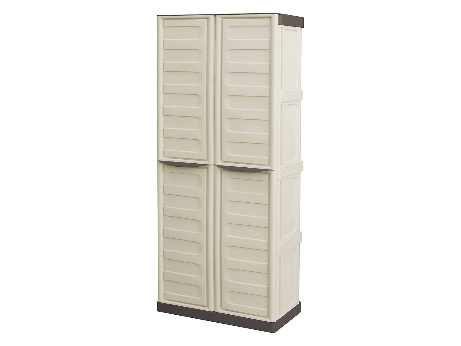 Armoire d'extérieur Avelgem, Armoire de balcon polyvalente, armoire à balais 2 portes, 100% Made in Italy, 70x47h178 cm, Beige et Marron, Finition rayée