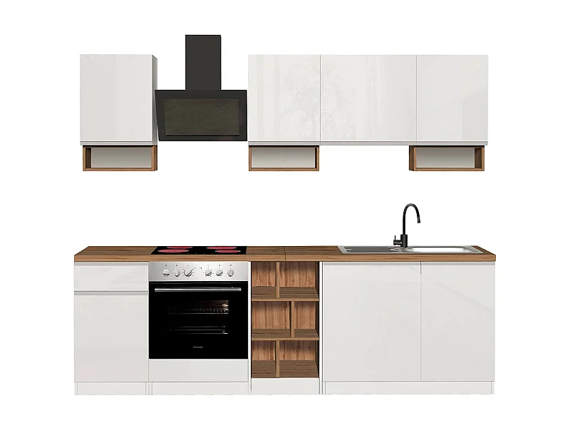 Cucina Completa Attimis, Modulabile Made in Italy, Bianco Lucido