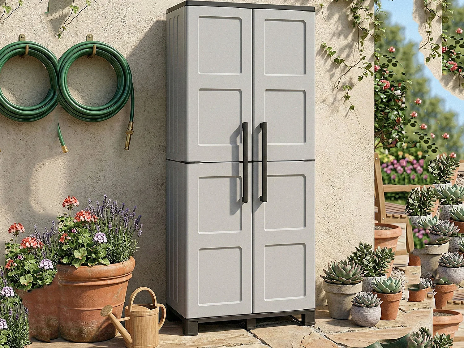 Dbesaggi Outdoor-Garderobe, Mehrzweck-Balkonschrank mit 2 Türen, 100 % Made in Italy, 68 x 37 x