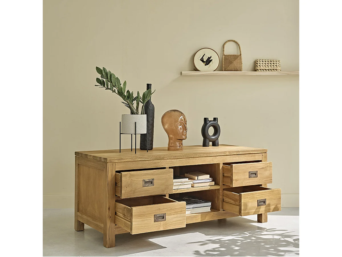 Mueble de TV de teca maciza de 120 cm