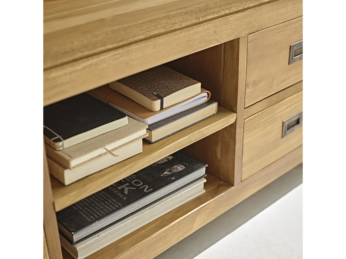 Mueble de TV de teca maciza de 120 cm