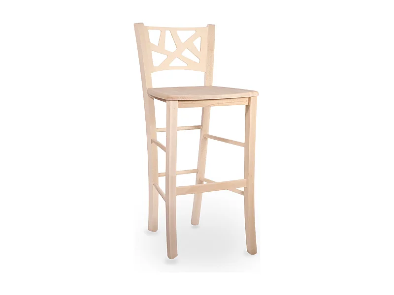 Hoge, elegante barkruk van onbewerkt hout, te schilderen, hoogte 73 cm, met stevige zitting.