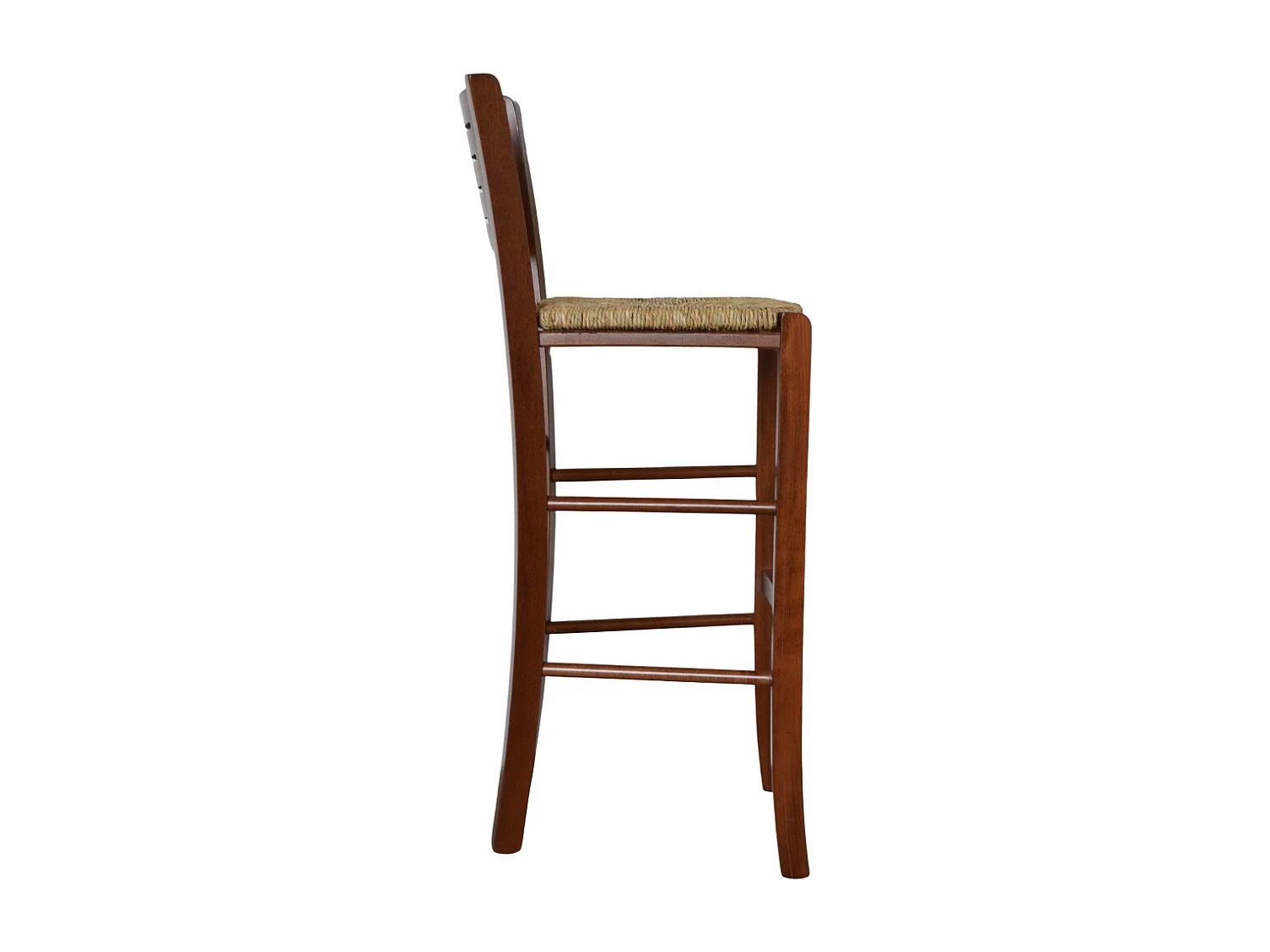 Verona hoge barkrukken van donker walnoothout, hoogte 73 cm, met rieten zitting (2 stuks)