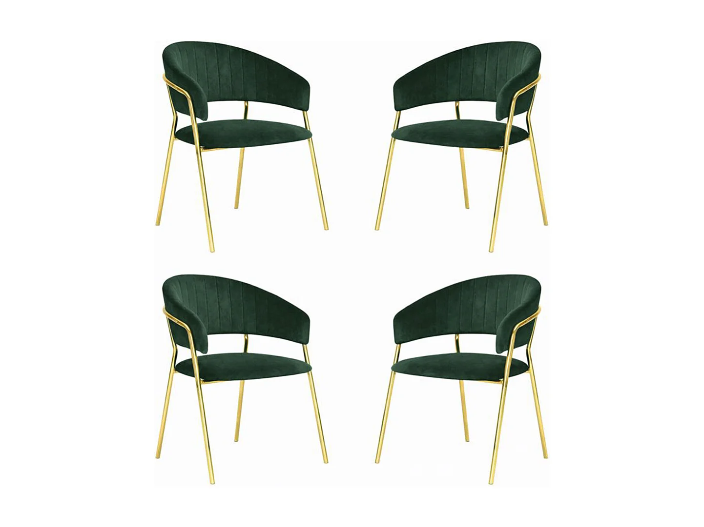 Chaises de salle à manger Aurelia, ensemble de 4, avec dossier en velours vert
