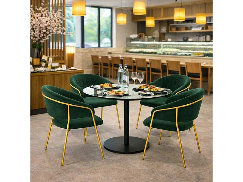 Chaises de salle à manger Aurelia, ensemble de 4, avec dossier en velours vert