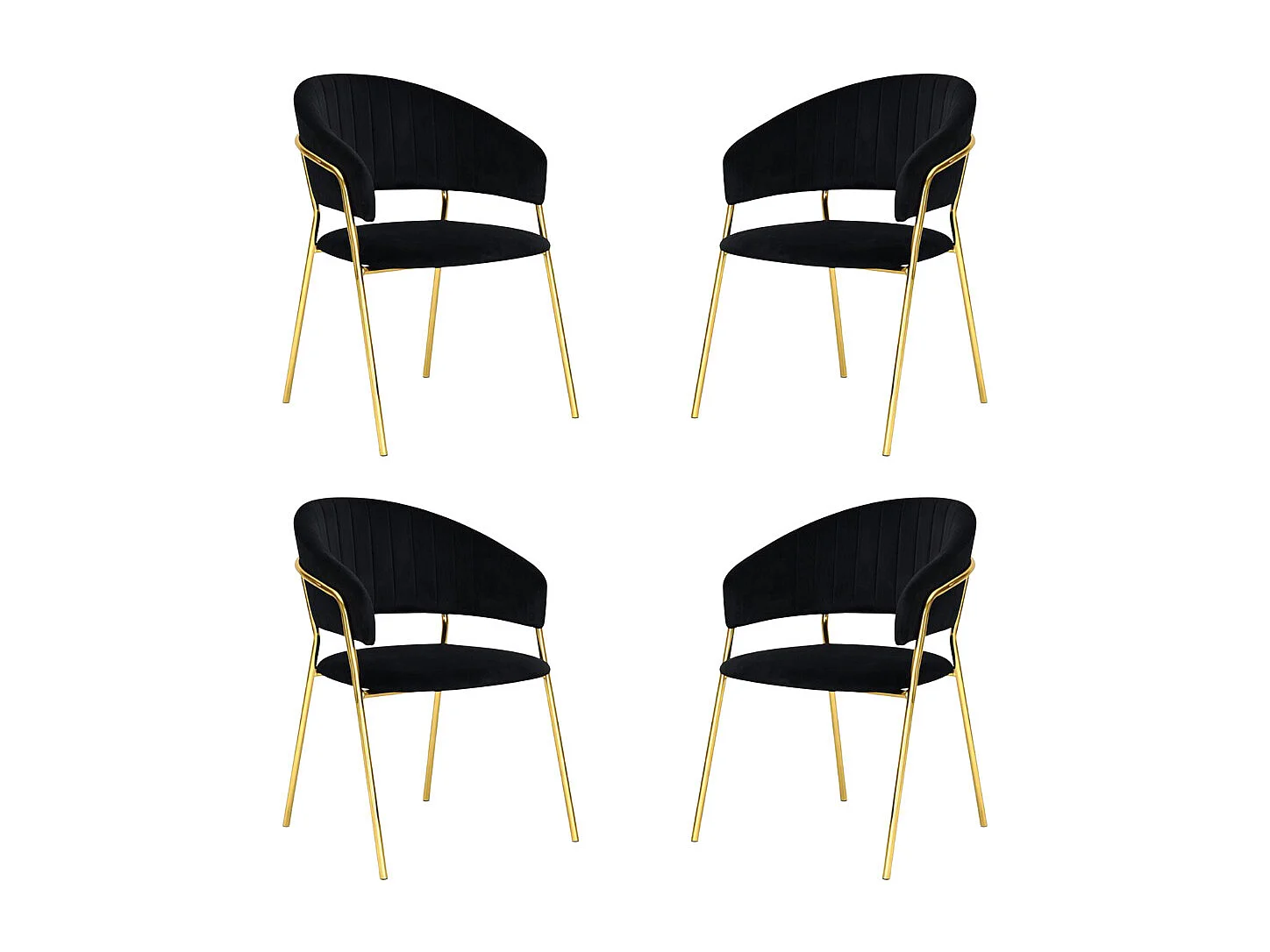 Aurelia eetkamerstoelen, set van 4, met zwarte fluwelen rugleuning.