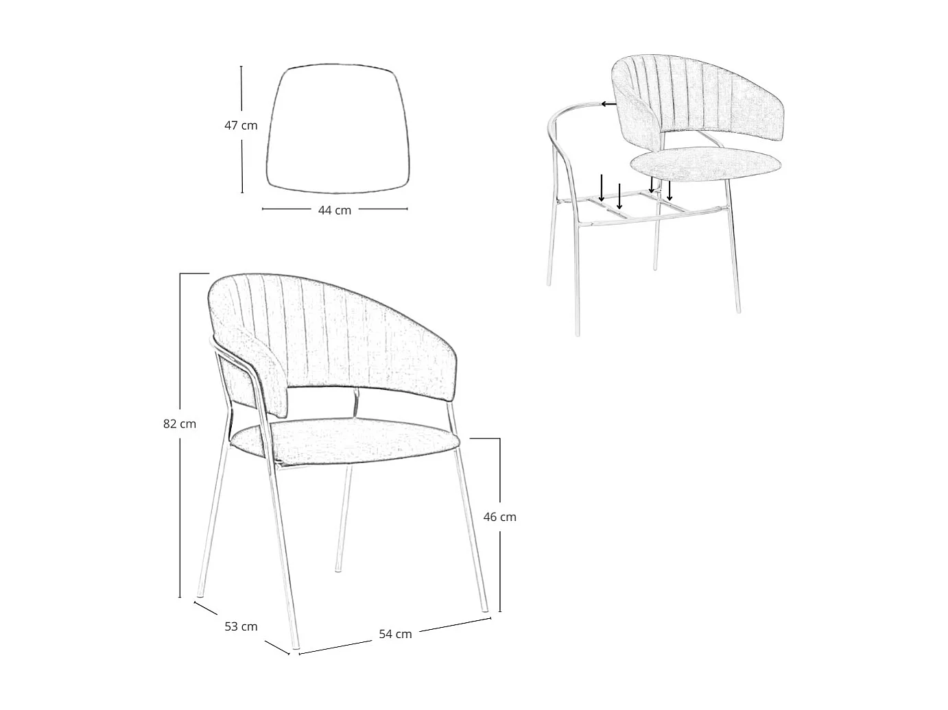 Aurelia eetkamerstoelen, set van 4, met zwarte fluwelen rugleuning.