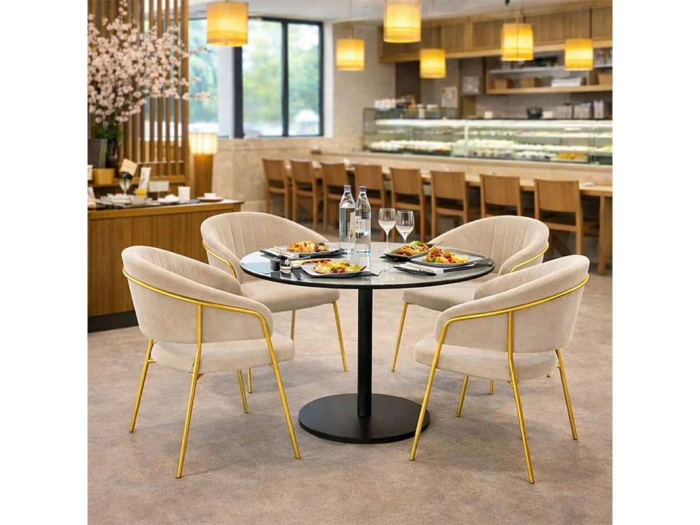 Chaises de salle à manger Aurelia, ensemble de 4, avec dossier en velours gris tourterelle.