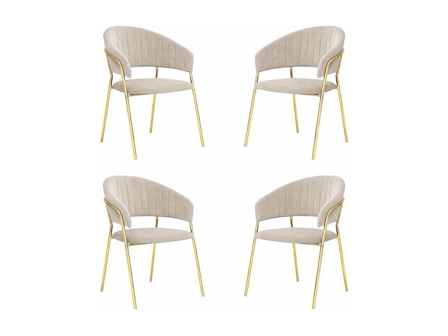 Chaises de salle à manger Aurelia, ensemble de 4, avec dossier en velours gris tourterelle.