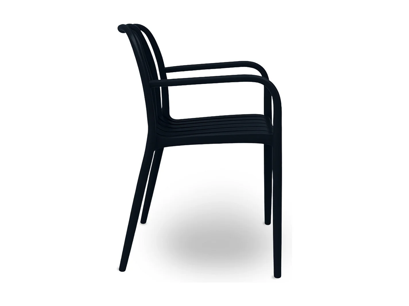 Chaise d'extérieur Iside en plastique vert pétrole, offrant un confort optimal et des accoudoirs.