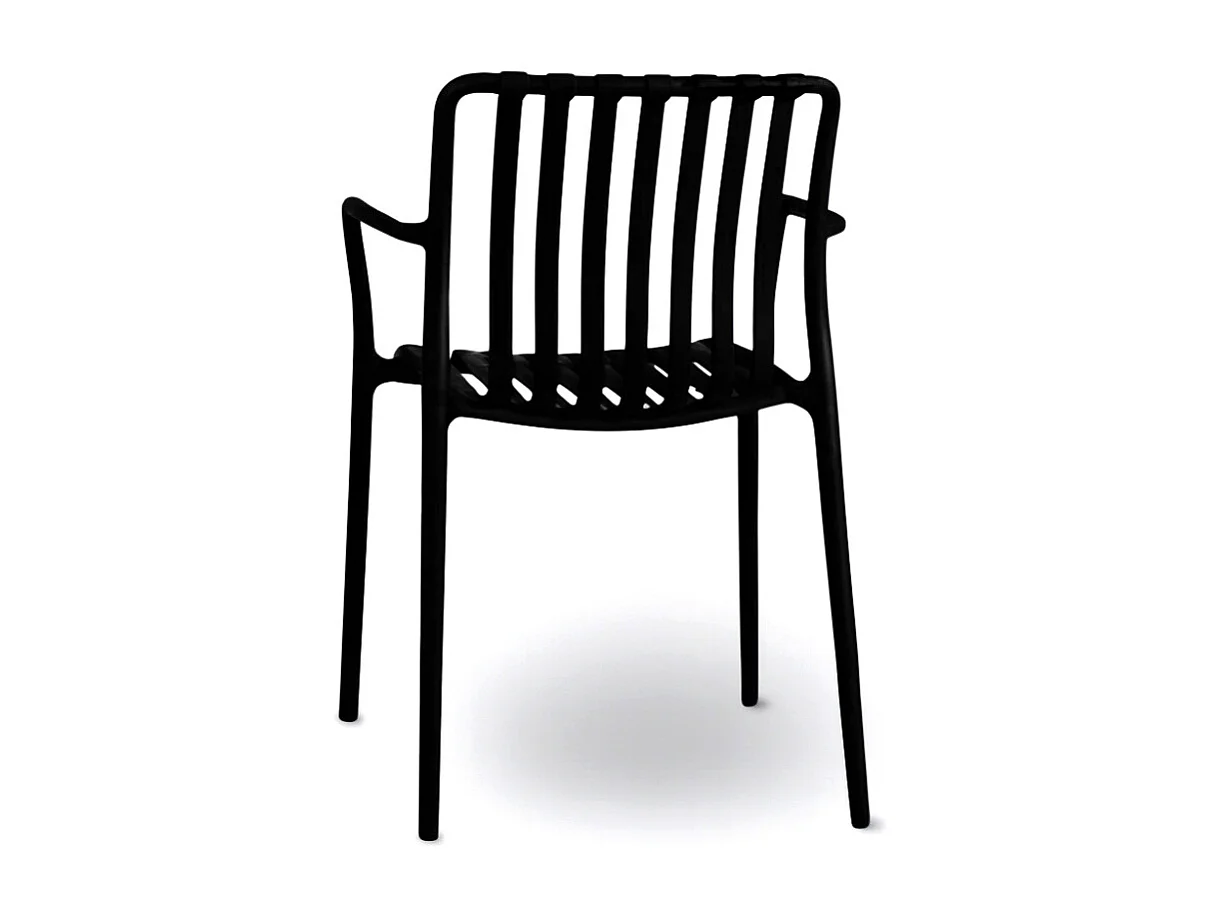 Chaise d'extérieur Iside en plastique vert pétrole, offrant un confort optimal et des accoudoirs.