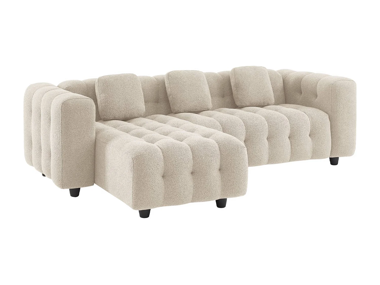 Canapé d'angle réversible 3-4 places bouclette texturée. beige. capitonné structure bois d'eucalyptus et contreplaqué