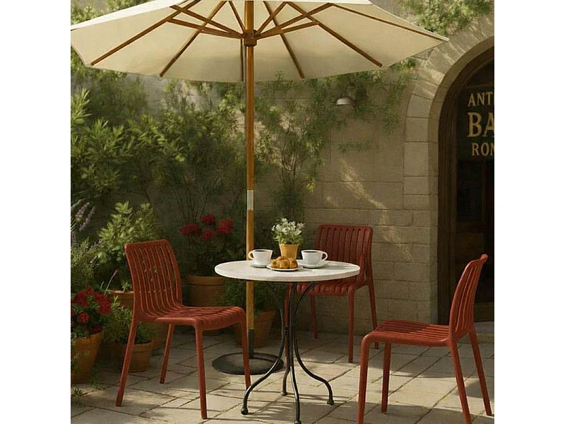 Iside buitenstoel van duurzaam kunststof, premium comfort, baksteenrood