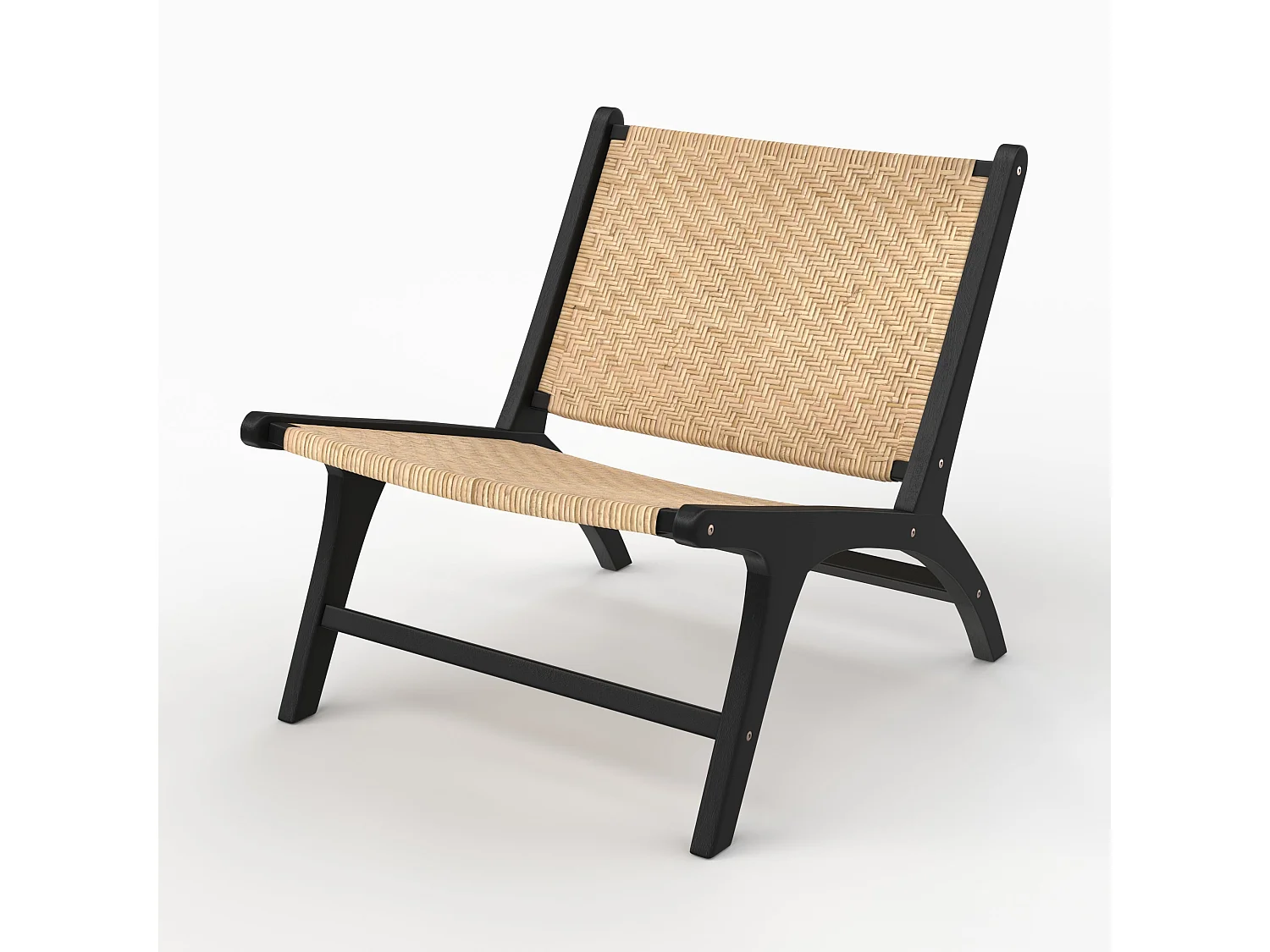 Fauteuil en bois de teck noir et tressage chevron en rotin - Kilka