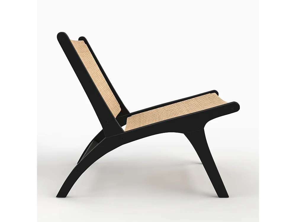 Fauteuil en bois de teck noir et tressage chevron en rotin - Kilka