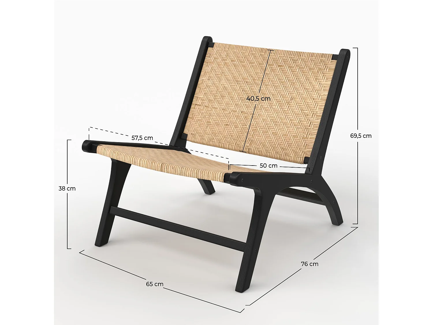 Poltrona in legno di teak nero e intreccio a zigzag in rattan - Kilka