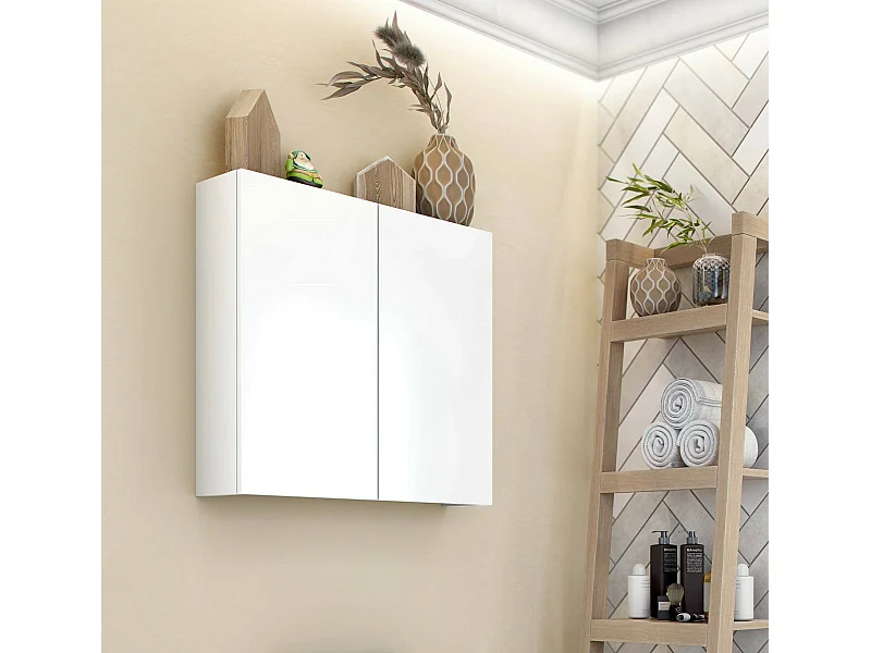 Hängeschrank Dzaz, Oberschrank, Wandschrank, Multifunktionaler Zusatzschrank, 60x16 h60 cm, Glänzendes WeiÃŸ