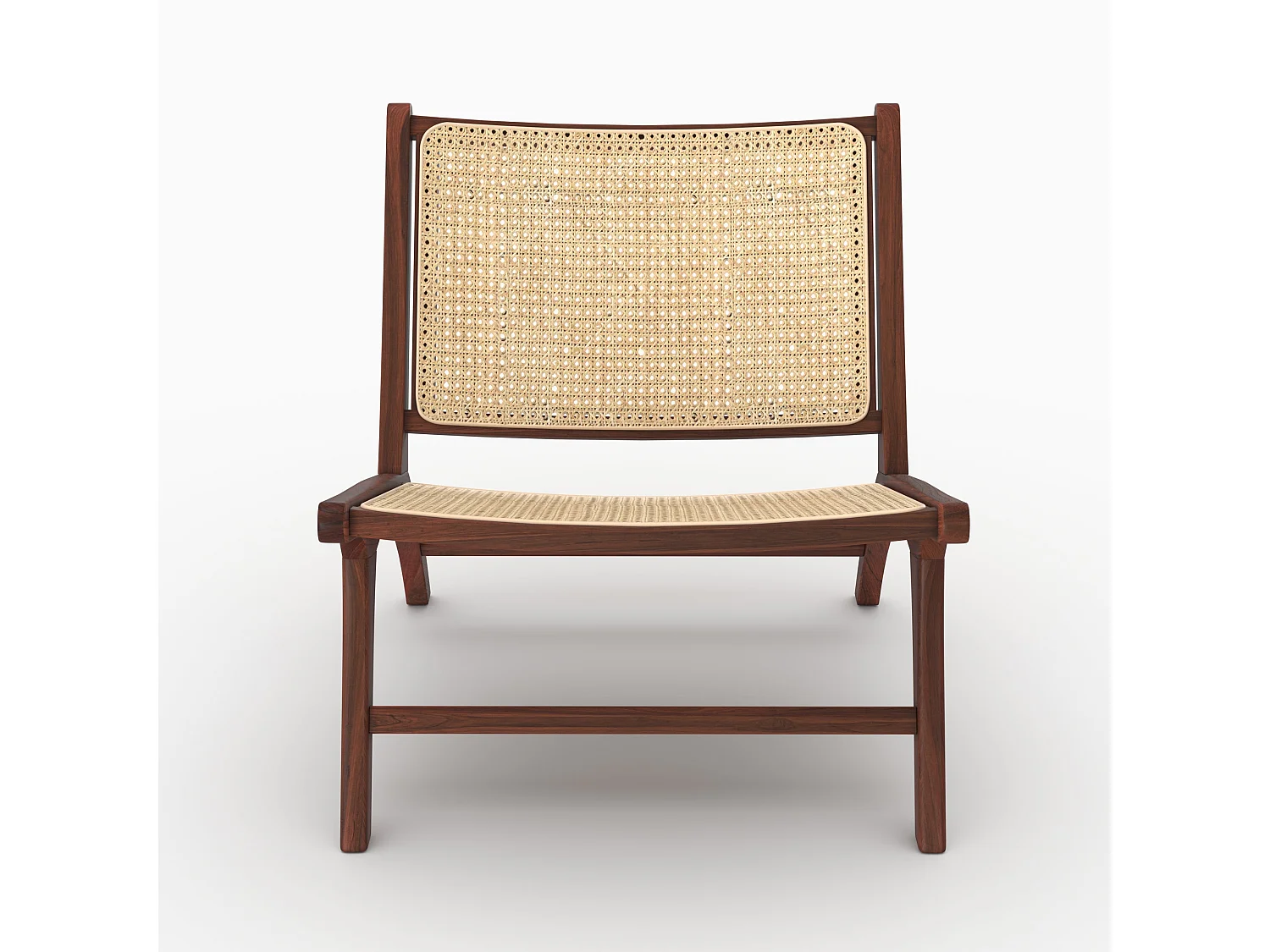 Sillón de madera de teca con acabado de nogal y trenzado de ratán. - Kilka