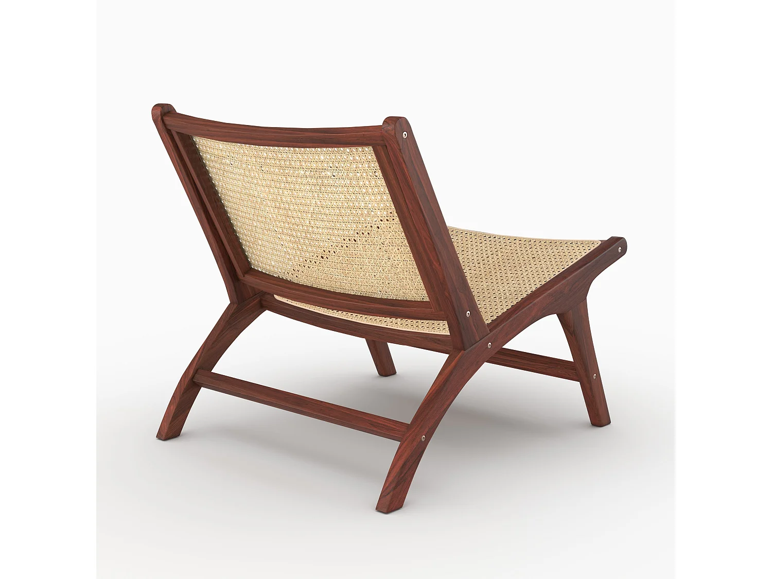 Sillón de madera de teca con acabado de nogal y trenzado de ratán. - Kilka