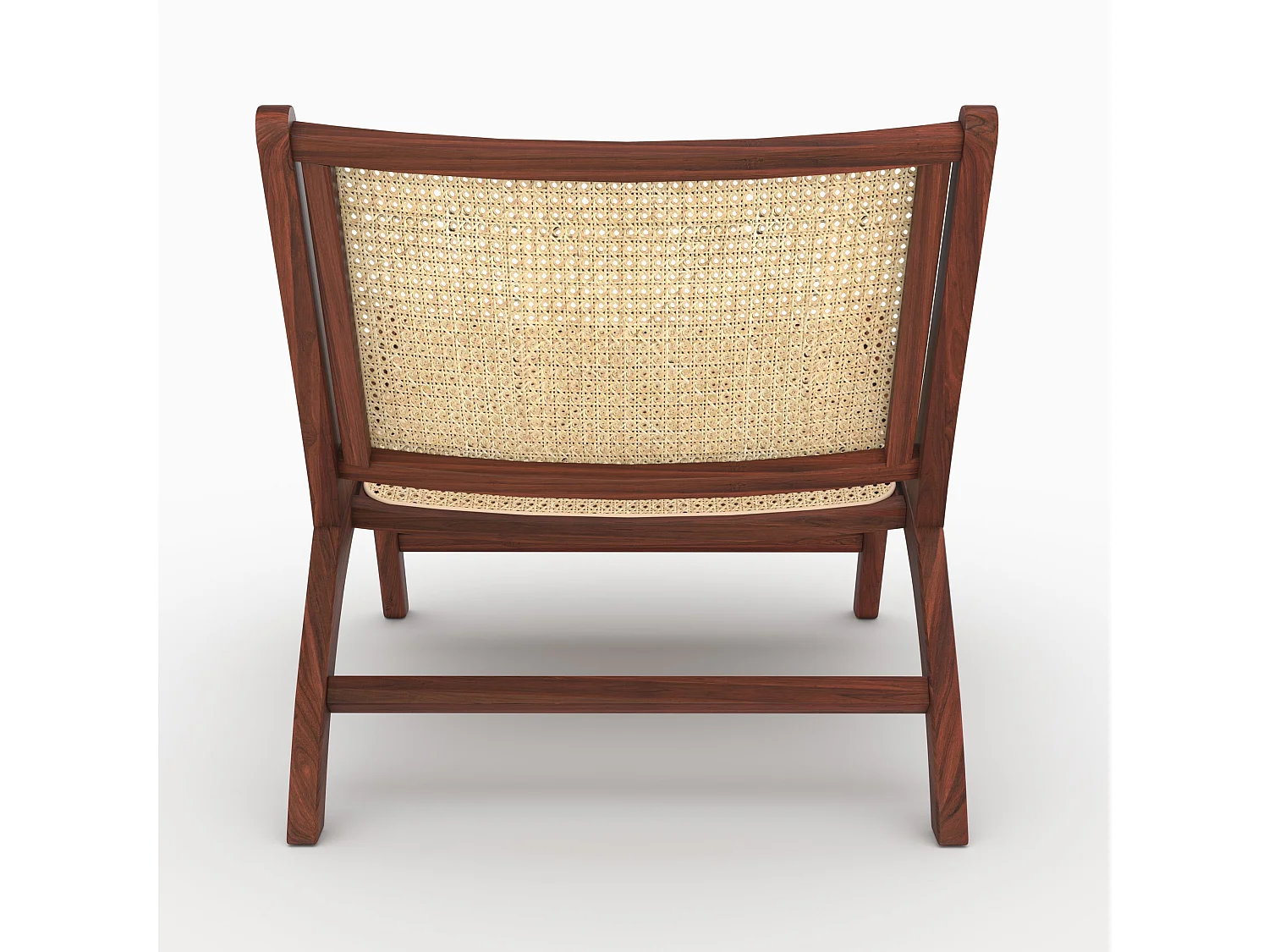 Sillón de madera de teca con acabado de nogal y trenzado de ratán. - Kilka