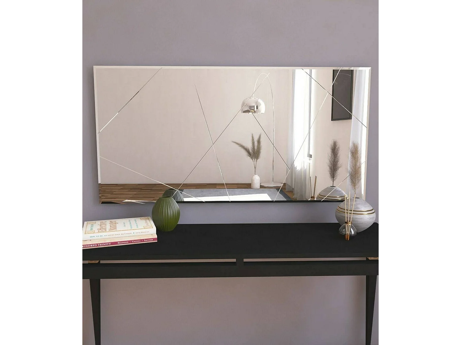 Miroir Rana, Verre miroité, Objet d'ameublement mural, Décoration avec miroir, 170x2h60 cm, Blanc