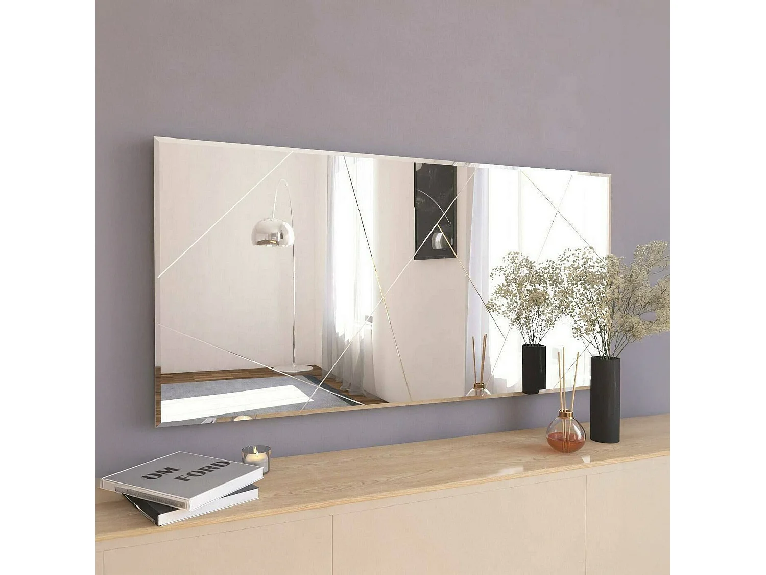Miroir Rana, Verre miroité, Objet d'ameublement mural, Décoration avec miroir, 170x2h60 cm, Blanc