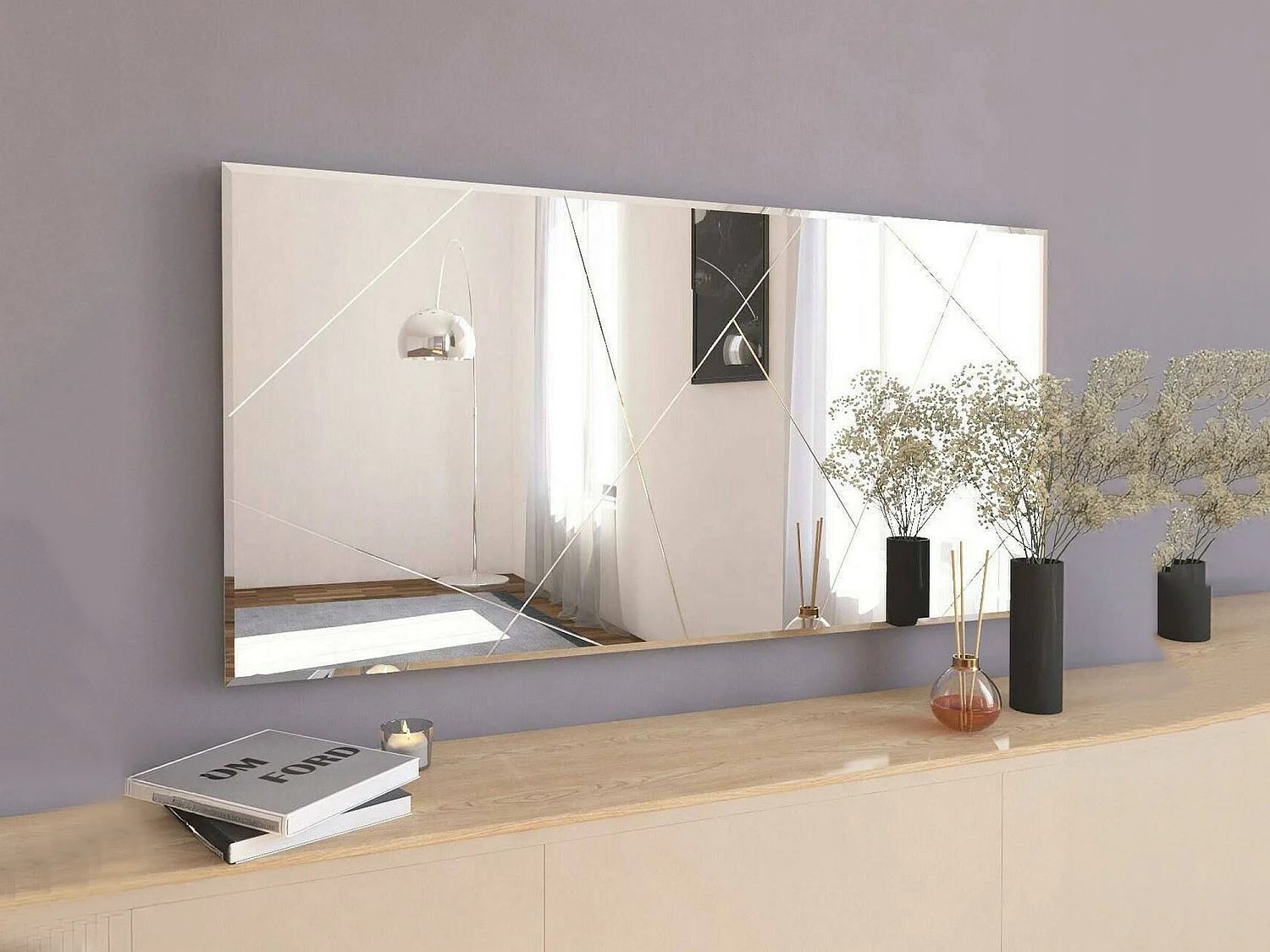 Miroir Rana, Verre miroité, Objet d'ameublement mural, Décoration avec miroir, 170x2h60 cm, Blanc