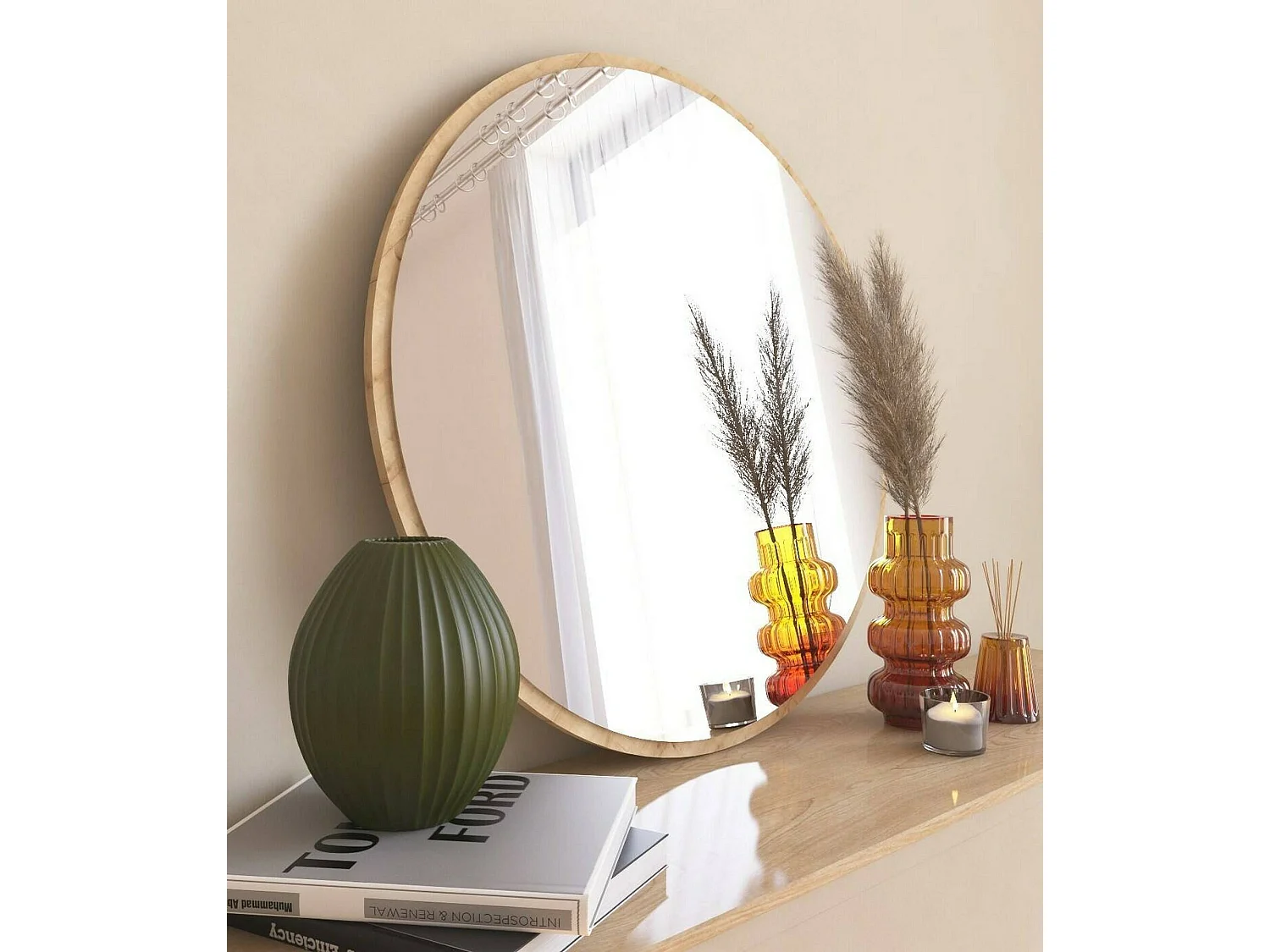 Dlucchin-spier, Spiegel, Wanddecoratie, Spiegeldecoratie, 60x2h60 cm, Eiken