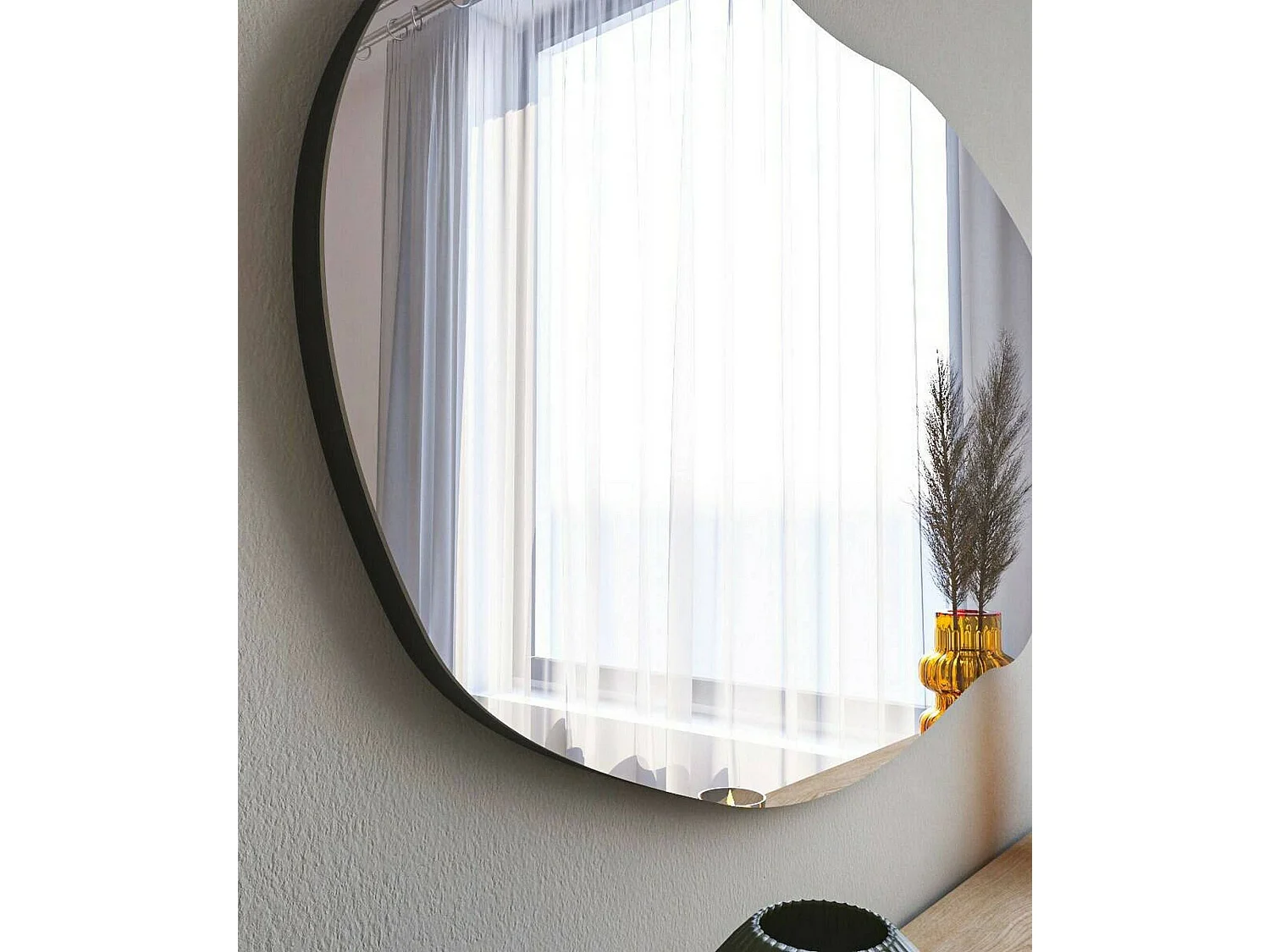 Miroir Ophelia, Verre miroité, Objet d'ameublement mural, Décoration avec miroir, 52x2h89 cm, Noir