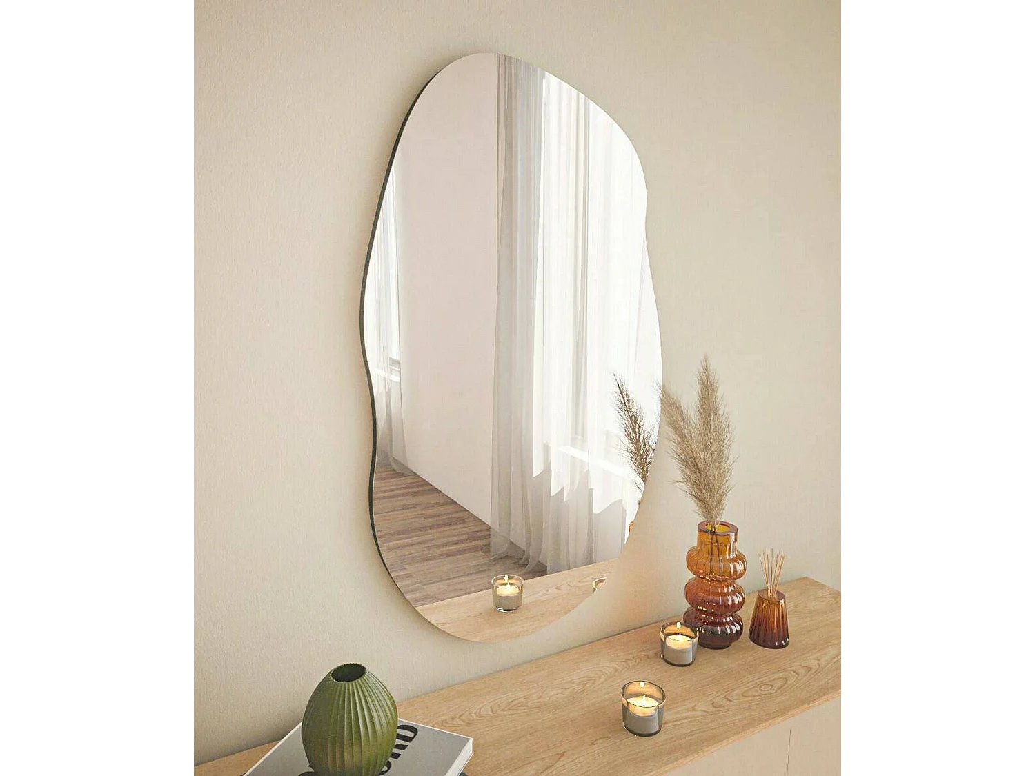 Miroir Ophelia, Verre miroité, Objet d'ameublement mural, Décoration avec miroir, 52x2h89 cm, Noir