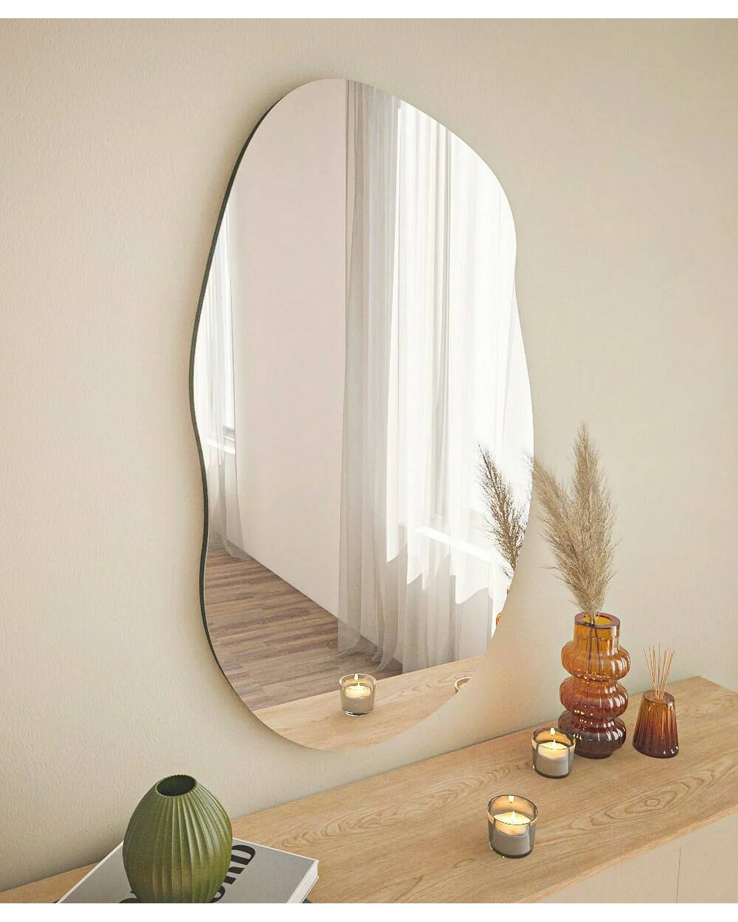 Miroir Ophelia, Verre miroité, Objet d'ameublement mural, Décoration avec miroir, 52x2h89 cm, Noir