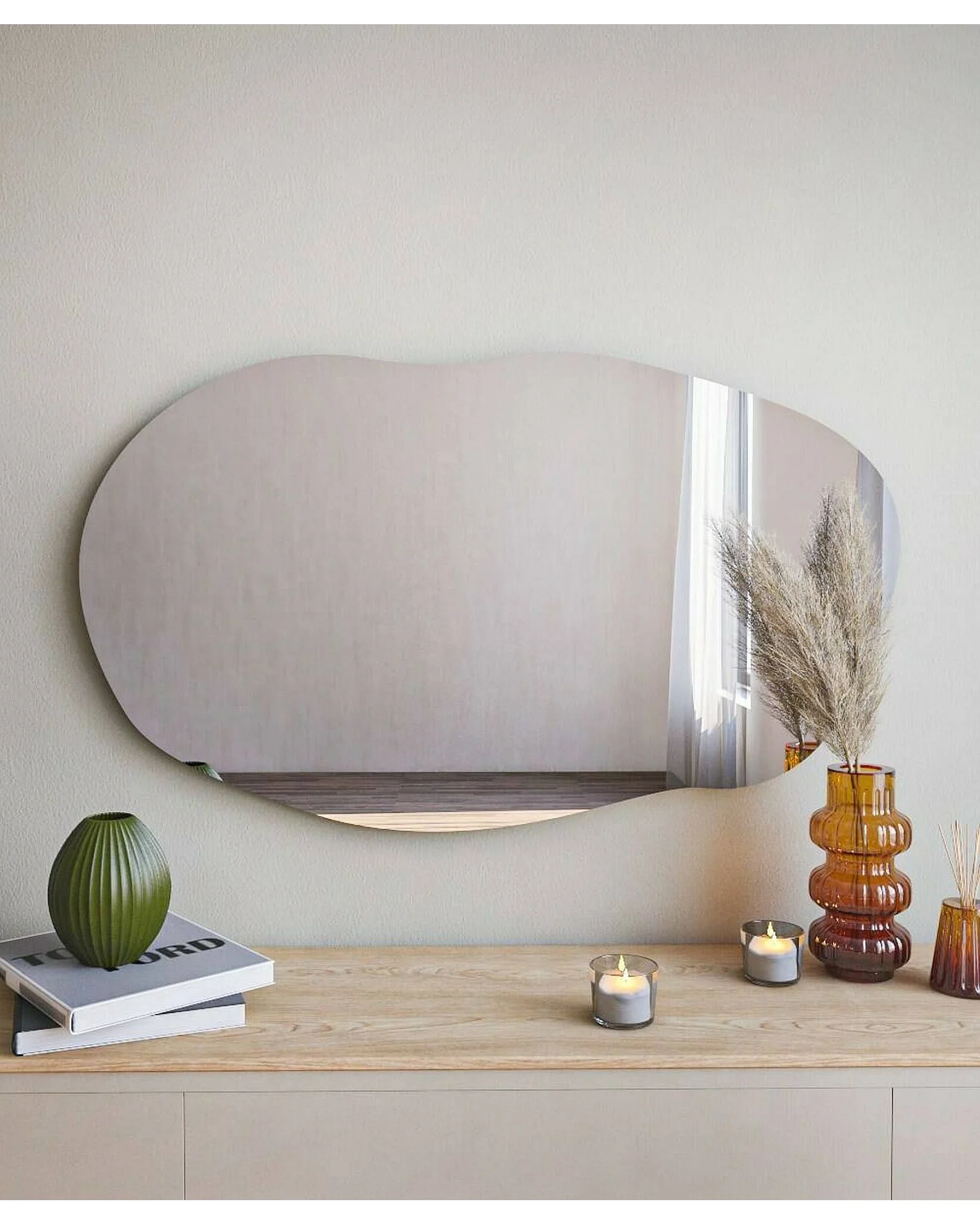 Miroir Ophelia, Verre miroité, Objet d'ameublement mural, Décoration avec miroir, 52x2h89 cm, Noir