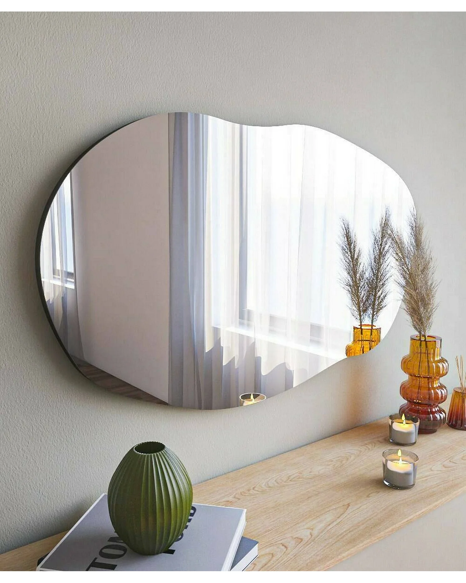 Miroir Ophelia, Verre miroité, Objet d'ameublement mural, Décoration avec miroir, 52x2h89 cm, Noir