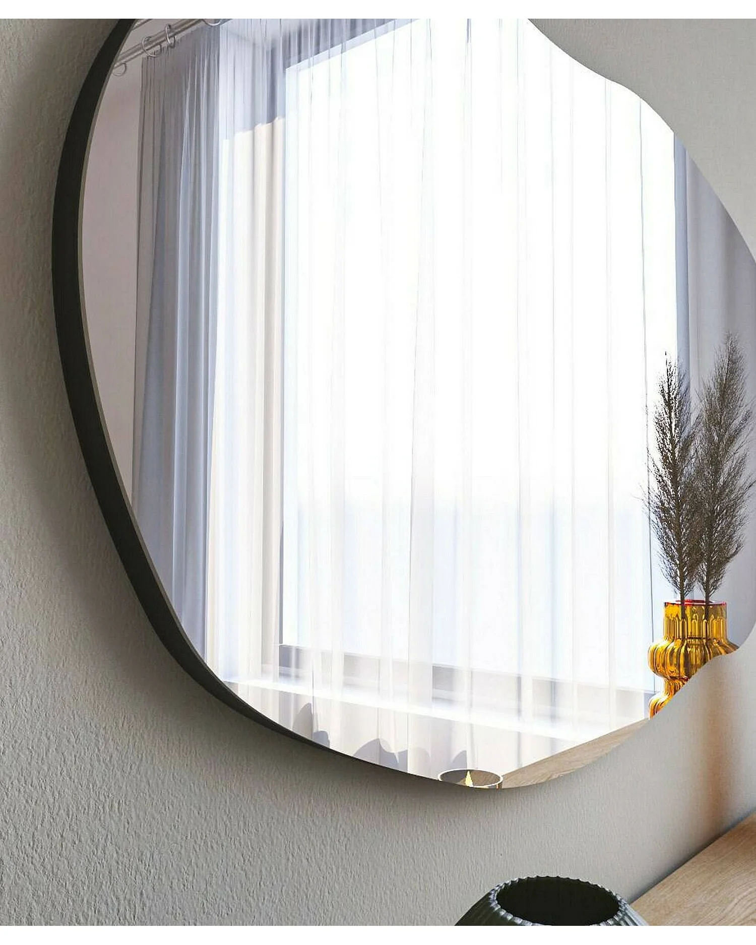 Miroir Ophelia, Verre miroité, Objet d'ameublement mural, Décoration avec miroir, 52x2h89 cm, Noir