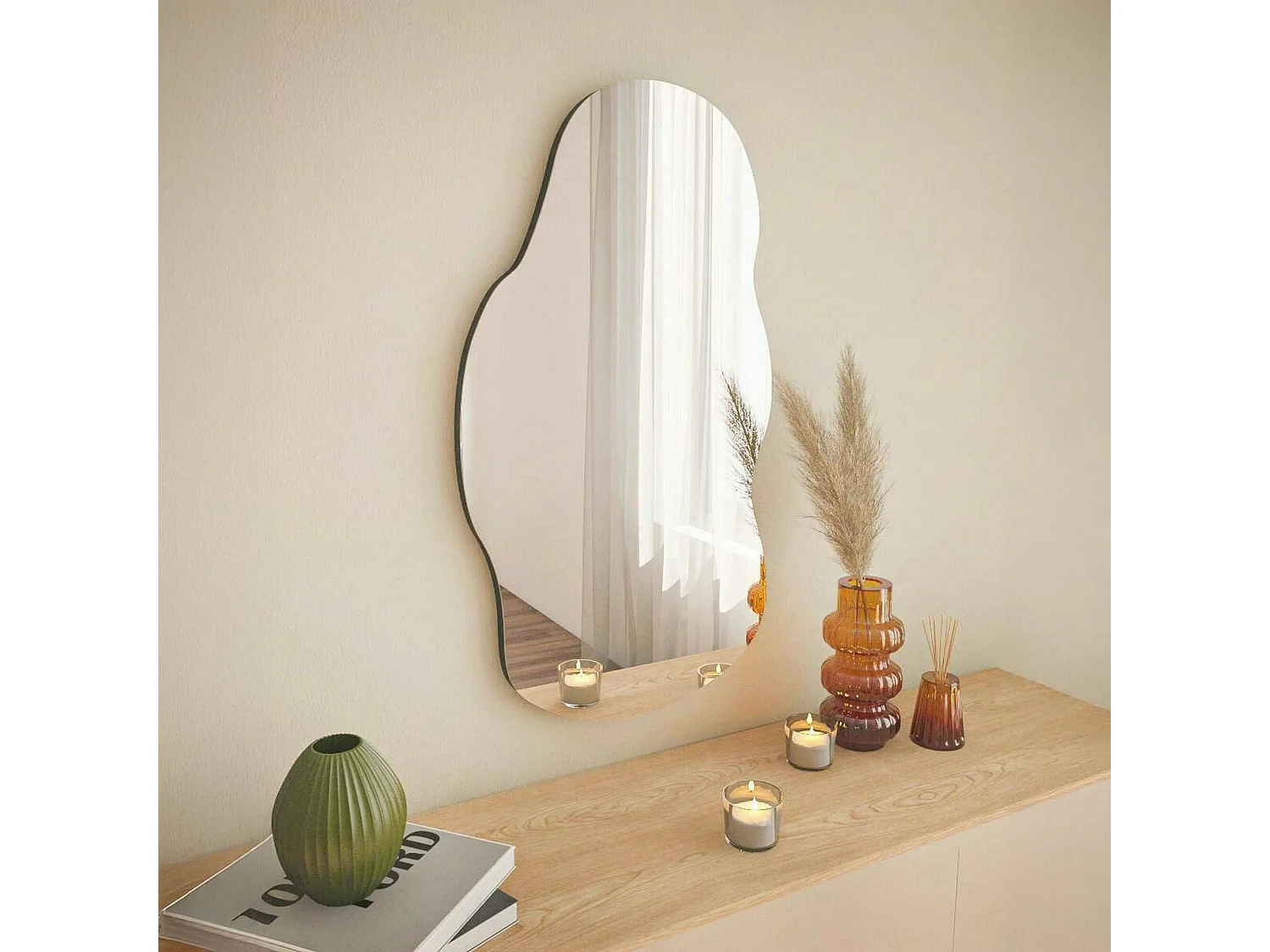 Miroir Megrez, Verre miroité, Objet d'ameublement mural, Décoration avec miroir, 40x2h72 cm, Noir