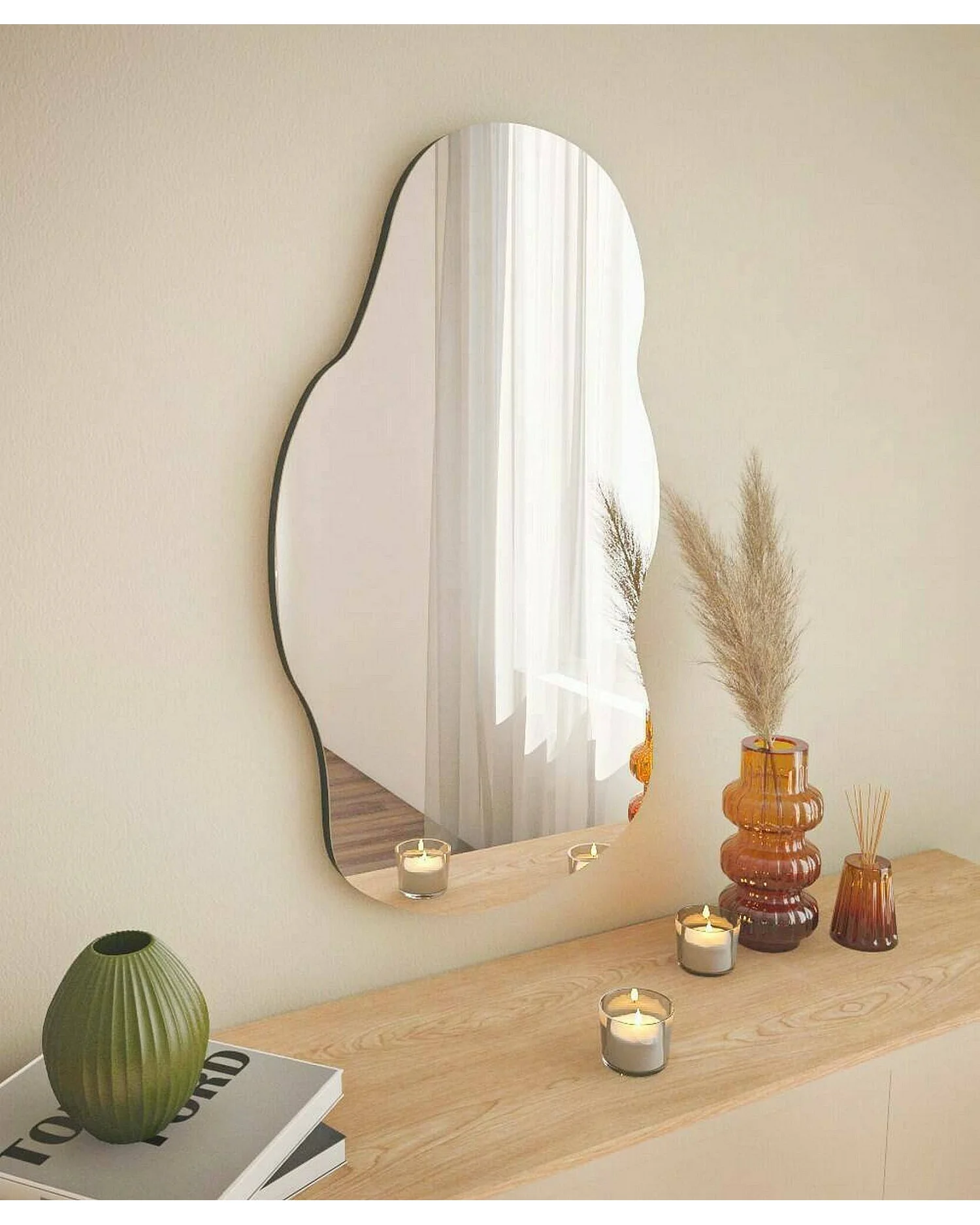 Miroir Megrez, Verre miroité, Objet d'ameublement mural, Décoration avec miroir, 40x2h72 cm, Noir